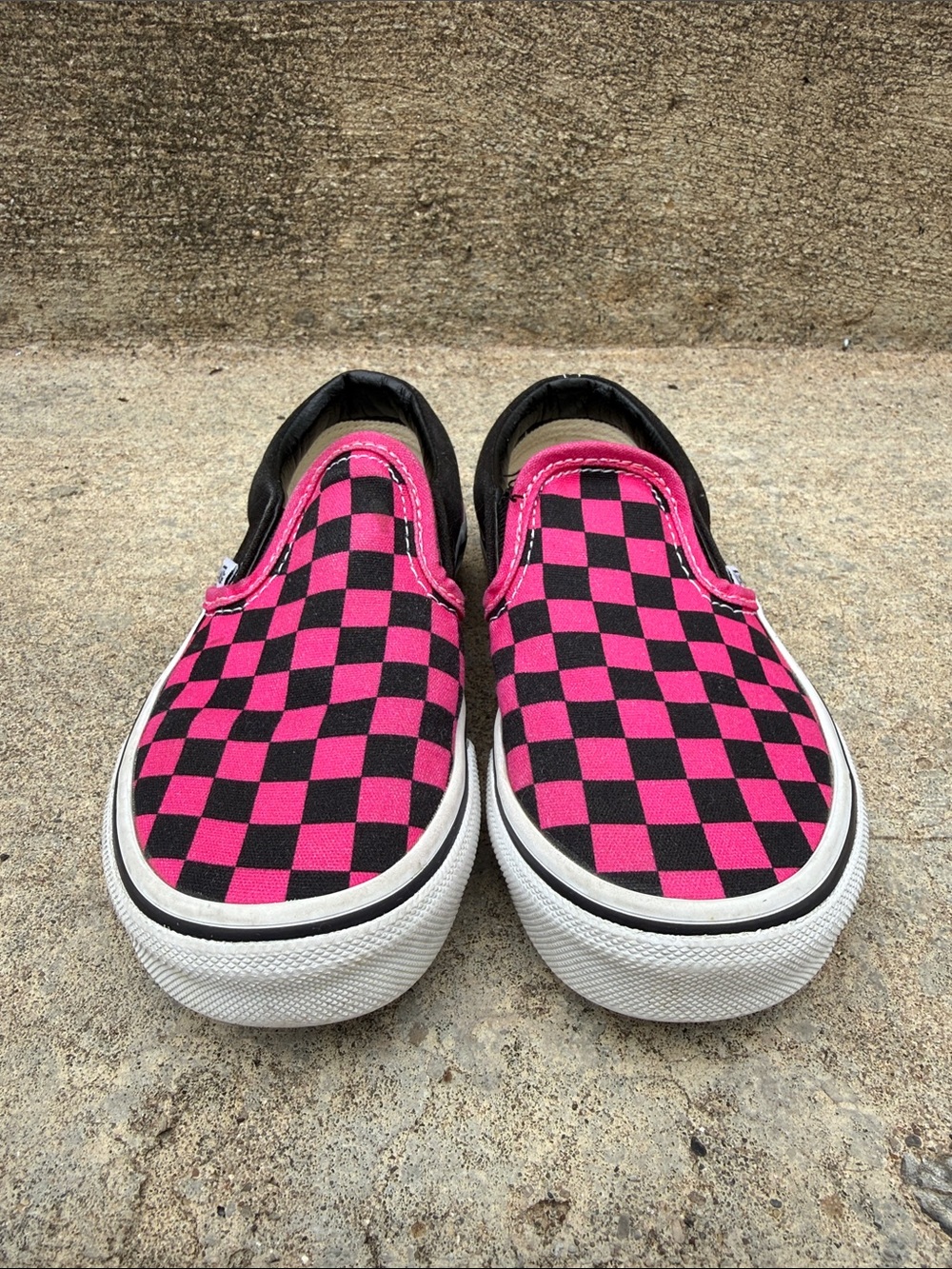 Vans Kids Pink and Black Checkered Slip-On Shoes